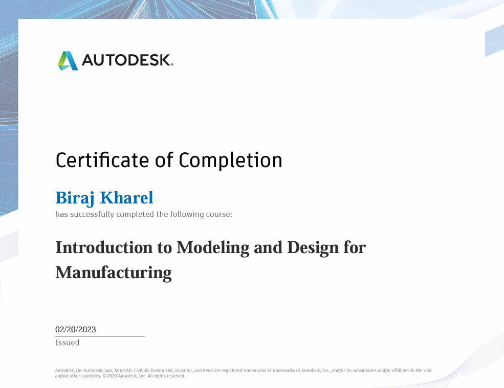 AutoDesk -Modelling and Desing for Manufacturing